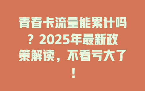 青春卡流量能累计吗？2025年最新政策解读，不看亏大了！