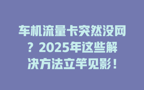 车机流量卡突然没网？2025年这些解决方法立竿见影！