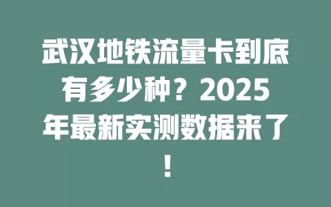 武汉地铁流量卡到底有多少种？2025年最新实测数据来了！