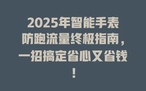 2025年智能手表防跑流量终极指南，一招搞定省心又省钱！