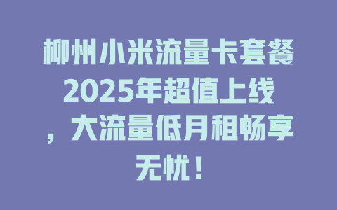 柳州小米流量卡套餐2025年超值上线，大流量低月租畅享无忧！