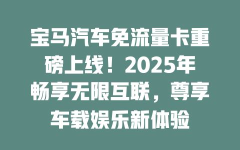 宝马汽车免流量卡重磅上线！2025年畅享无限互联，尊享车载娱乐新体验