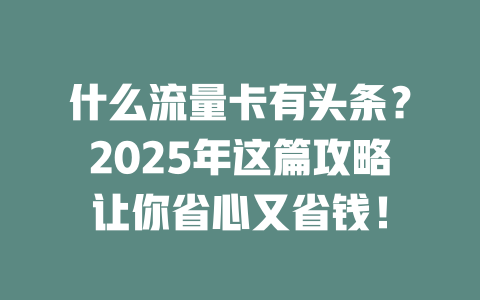 什么流量卡有头条？2025年这篇攻略让你省心又省钱！