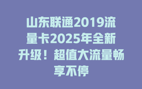 山东联通2019流量卡2025年全新升级！超值大流量畅享不停