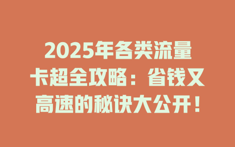 2025年各类流量卡超全攻略：省钱又高速的秘诀大公开！