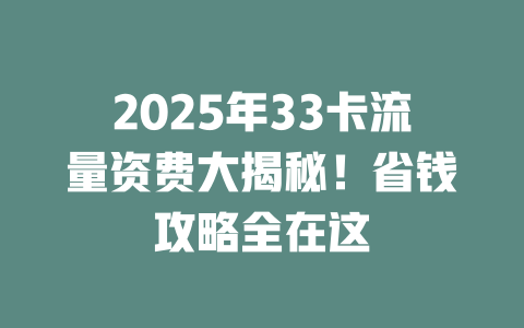 2025年33卡流量资费大揭秘！省钱攻略全在这