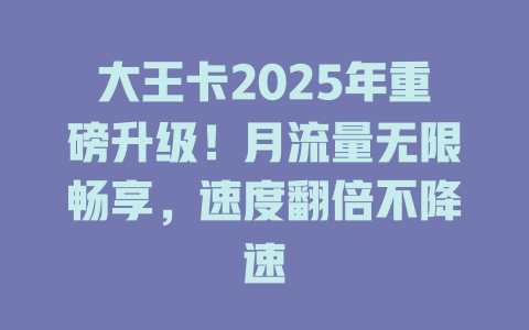 大王卡2025年重磅升级！月流量无限畅享，速度翻倍不降速
