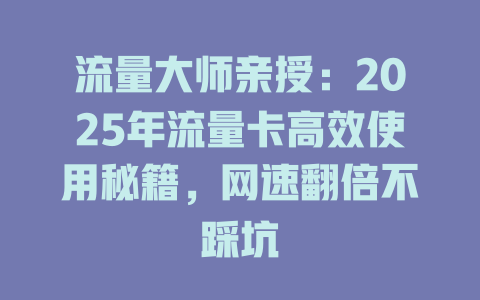 流量大师亲授：2025年流量卡高效使用秘籍，网速翻倍不踩坑