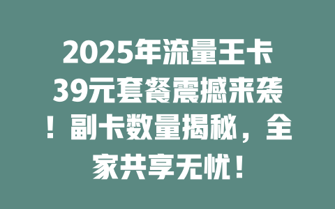 2025年流量王卡39元套餐震撼来袭！副卡数量揭秘，全家共享无忧！