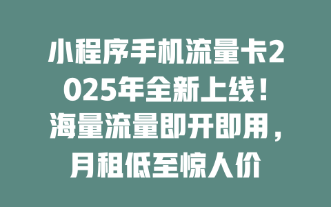 小程序手机流量卡2025年全新上线！海量流量即开即用，月租低至惊人价