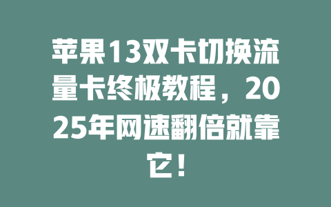 苹果13双卡切换流量卡终极教程，2025年网速翻倍就靠它！
