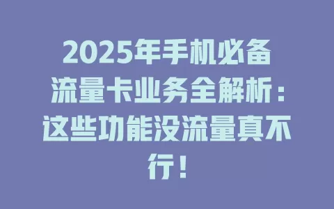 2025年手机必备流量卡业务全解析：这些功能没流量真不行！
