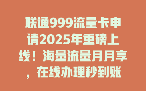 联通999流量卡申请2025年重磅上线！海量流量月月享，在线办理秒到账