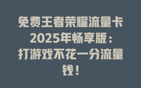 免费王者荣耀流量卡2025年畅享版：打游戏不花一分流量钱！