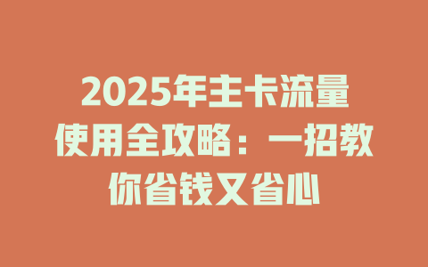 2025年主卡流量使用全攻略：一招教你省钱又省心