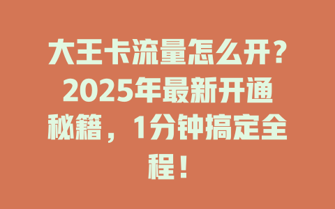 大王卡流量怎么开？2025年最新开通秘籍，1分钟搞定全程！
