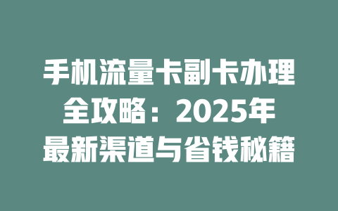 手机流量卡副卡办理全攻略：2025年最新渠道与省钱秘籍