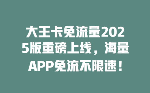 大王卡免流量2025版重磅上线，海量APP免流不限速！