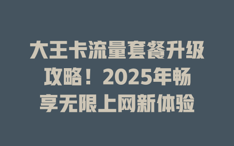 大王卡流量套餐升级攻略！2025年畅享无限上网新体验