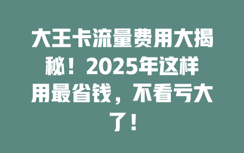 大王卡流量费用大揭秘！2025年这样用最省钱，不看亏大了！