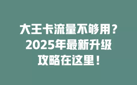 大王卡流量不够用？2025年最新升级攻略在这里！