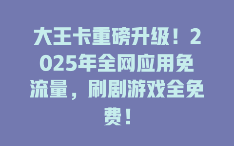 大王卡重磅升级！2025年全网应用免流量，刷剧游戏全免费！
