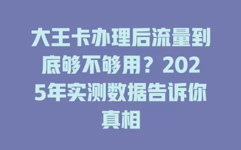大王卡办理后流量到底够不够用？2025年实测数据告诉你真相