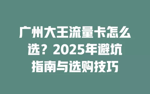 广州大王流量卡怎么选？2025年避坑指南与选购技巧