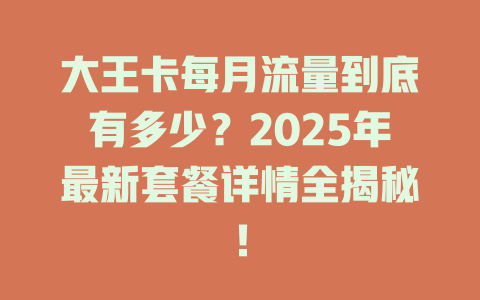 大王卡每月流量到底有多少？2025年最新套餐详情全揭秘！