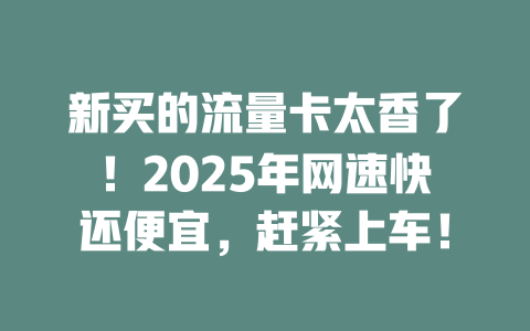 新买的流量卡太香了！2025年网速快还便宜，赶紧上车！