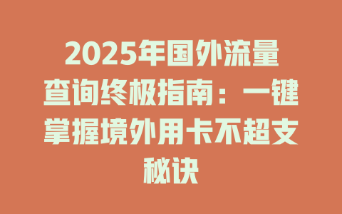 2025年国外流量查询终极指南：一键掌握境外用卡不超支秘诀
