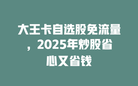 大王卡自选股免流量，2025年炒股省心又省钱