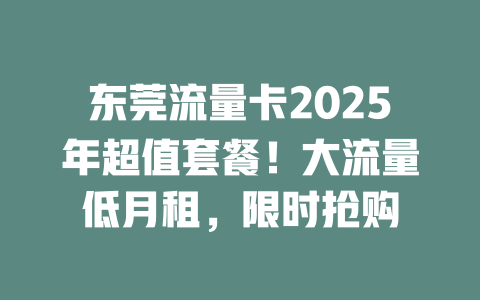 东莞流量卡2025年超值套餐！大流量低月租，限时抢购