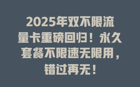 2025年双不限流量卡重磅回归！永久套餐不限速无限用，错过再无！