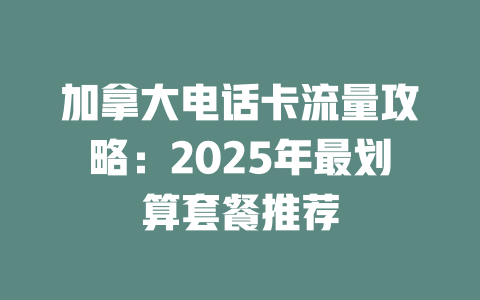 加拿大电话卡流量攻略：2025年最划算套餐推荐