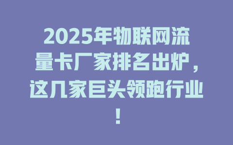 2025年物联网流量卡厂家排名出炉，这几家巨头领跑行业！
