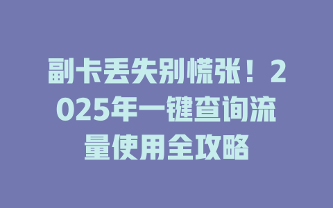 副卡丢失别慌张！2025年一键查询流量使用全攻略