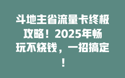 斗地主省流量卡终极攻略！2025年畅玩不烧钱，一招搞定！