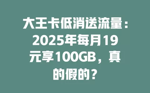 大王卡低消送流量：2025年每月19元享100GB，真的假的？