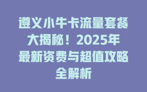 遵义小牛卡流量套餐大揭秘！2025年最新资费与超值攻略全解析
