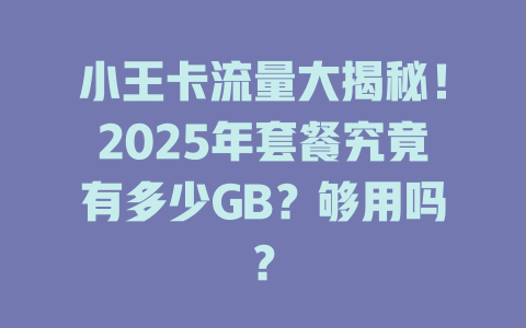 小王卡流量大揭秘！2025年套餐究竟有多少GB？够用吗？
