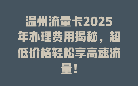温州流量卡2025年办理费用揭秘，超低价格轻松享高速流量！