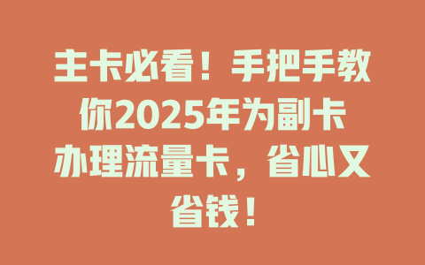主卡必看！手把手教你2025年为副卡办理流量卡，省心又省钱！