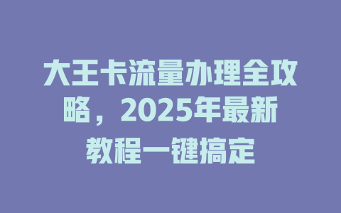 大王卡流量办理全攻略，2025年最新教程一键搞定