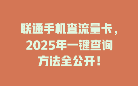 联通手机查流量卡，2025年一键查询方法全公开！