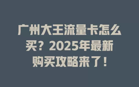 广州大王流量卡怎么买？2025年最新购买攻略来了！
