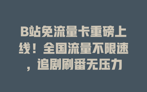 B站免流量卡重磅上线！全国流量不限速，追剧刷番无压力