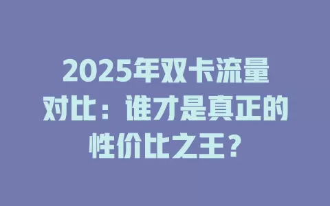2025年双卡流量对比：谁才是真正的性价比之王？