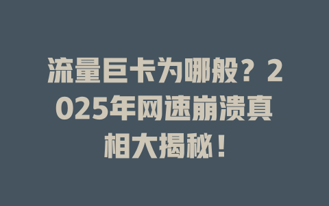 流量巨卡为哪般？2025年网速崩溃真相大揭秘！