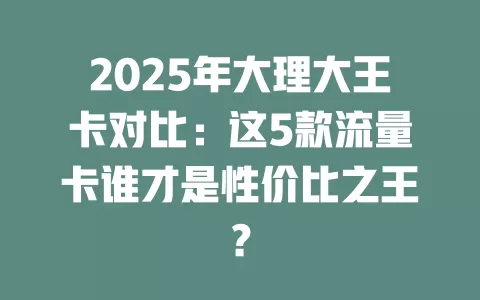2025年大理大王卡对比：这5款流量卡谁才是性价比之王？